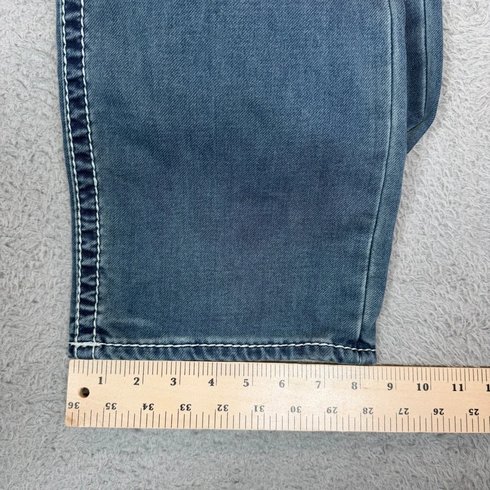 True Religion Section Slim Mens Jeans 40 Medium Wash White Contrast Stitch Blue